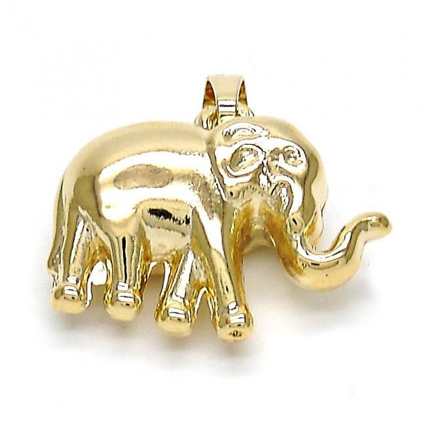 Dije Elegante 05.178.0003 Oro Laminado, Diseño de Elefante, Pulido, Dorado