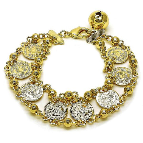Pulsera Elegante 03.331.0326.08 Oro Laminado, Diseño de San Benito, Pulido, Dorado