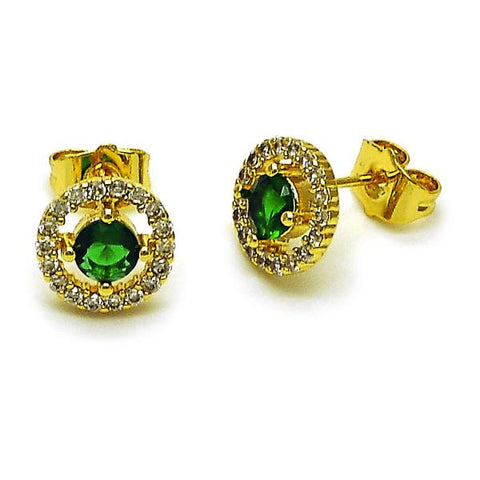 Arete Dormilona 02.156.0711 Oro Laminado, Diseño de Cluster, con Zirconia Cubica Verde y Blanca, Pulido, Dorado