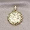 Dije Religioso 05.213.0137 Oro Laminado, Diseño de Moneda Centenario, con Zirconia Cubica Blanca, Pulido, Dorado