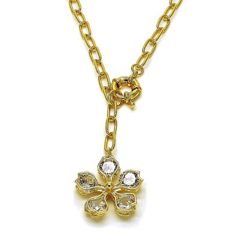 Collares con Dije 04.63.1438.20 Oro Laminado, Diseño de Flor y Rolo, Diseño de Flor, con Zirconia Cubica Blanca, Pulido, Dorado