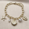 Pulsera de Dije 03.213.0373.07 Oro Laminado, Diseño de Concha y Estrella, Diseño de Concha, con Perla Marfil, Pulido, Dorado