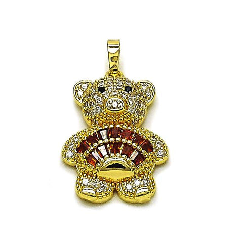 Dije Elegante 05.284.0020.1 Oro Laminado, Diseño de Osito y Baguette, Diseño de Osito, con Zirconia Cubica Granate y Micro PaveBlanca, Pulido, Dorado