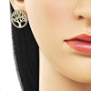 Arete Dormilona 02.282.0070 Oro Laminado, Diseño de Arbol, con Zirconia Cubica Blanca y Micro PaveBlanca, Pulido, Dorado
