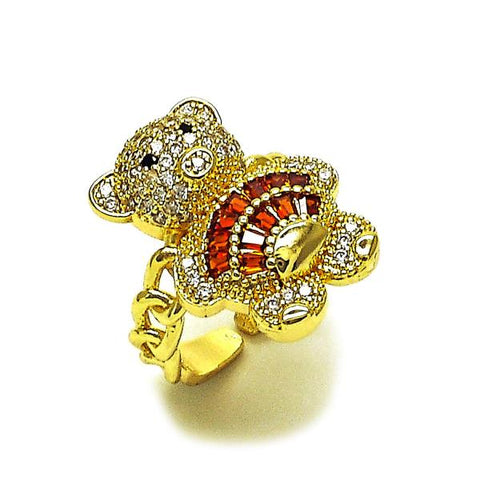 Anillo Multi Piedra 01.284.0108.1 Oro Laminado, Diseño de Osito y Baguette, Diseño de Osito, con Zirconia Cubica Granate y Micro PaveBlanca, Pulido, Dorado
