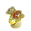 Anillo Multi Piedra 01.284.0108.1 Oro Laminado, Diseño de Osito y Baguette, Diseño de Osito, con Zirconia Cubica Granate y Micro PaveBlanca, Pulido, Dorado