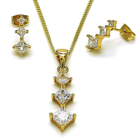 Juego de Arete y Dije de Adulto 10.342.0242 Oro Laminado, con Zirconia Cubica Blanca, Pulido, Dorado