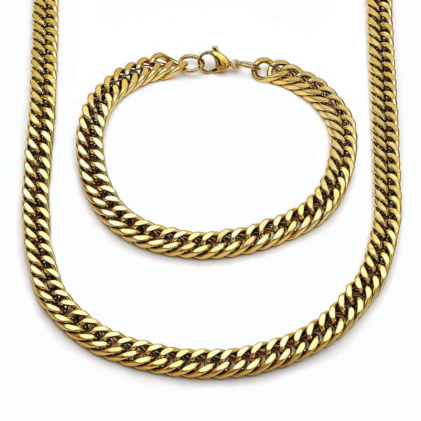 Collar y Pulso 06.278.0016.1 Acero Inoxidable, Diseño de Miami Cubana, Pulido, Dorado