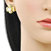 Arete Dormilona 02.341.0255 Oro Laminado, Diseño de Flor, con Perla Marfil, Diamantado, Dorado
