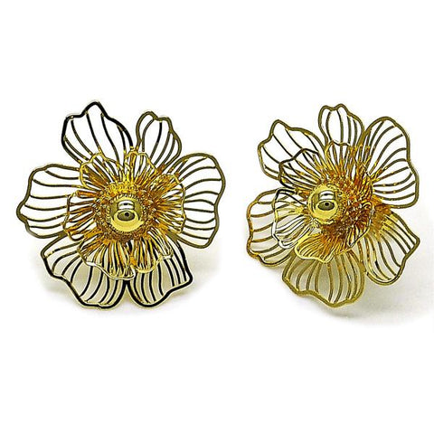 Arete Dormilona 02.282.0035 Oro Laminado, Diseño de Flor y Bola, Diseño de Flor, Pulido, Dorado
