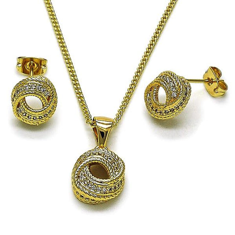 Juego de Arete y Dije de Adulto 10.342.0226 Oro Laminado, Diseño de Nudo, con Micro Pave Blanca, Pulido, Dorado