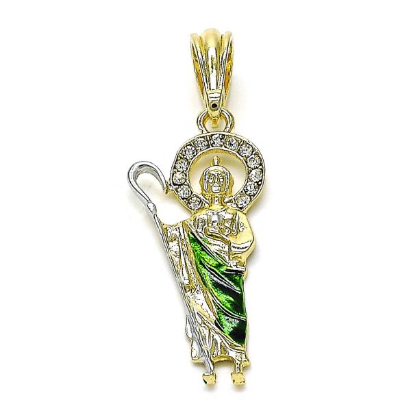 Dije Religioso 05.196.0017 Oro Laminado, Diseño de San Judas, con Cristal Blanca, Diamantado, Tricolor