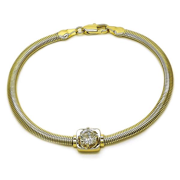 Pulsera Elegante 03.213.0367.08 Oro Laminado, Diseño de Cola de Raton, con Zirconia Cubica Blanca, Pulido, Dorado