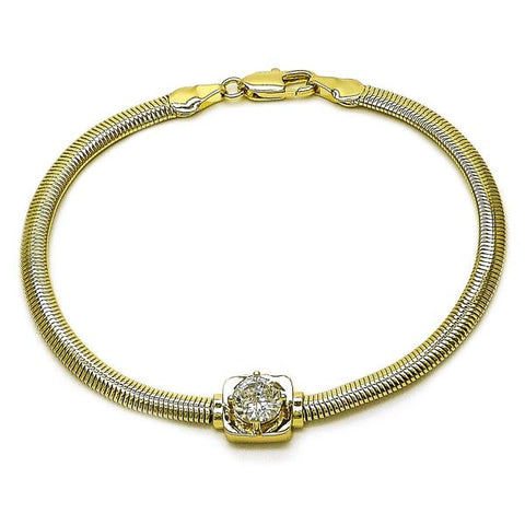Pulsera Elegante 03.213.0367.08 Oro Laminado, Diseño de Cola de Raton, con Zirconia Cubica Blanca, Pulido, Dorado