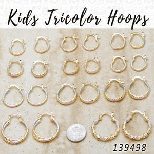 Kit Surtido de 50 Pares de Argollas Infantiles Tricolor de 10 a 15 mm de Oro Laminado al por mayor — SKU 139498