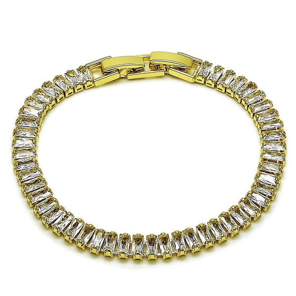 Pulsera Tennis 03.130.0005.5.07 Oro Laminado, Diseño de Baguette, con Zirconia Cubica Blanca, Pulido, Dorado