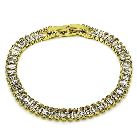Pulsera Tennis 03.130.0005.5.07 Oro Laminado, Diseño de Baguette, con Zirconia Cubica Blanca, Pulido, Dorado