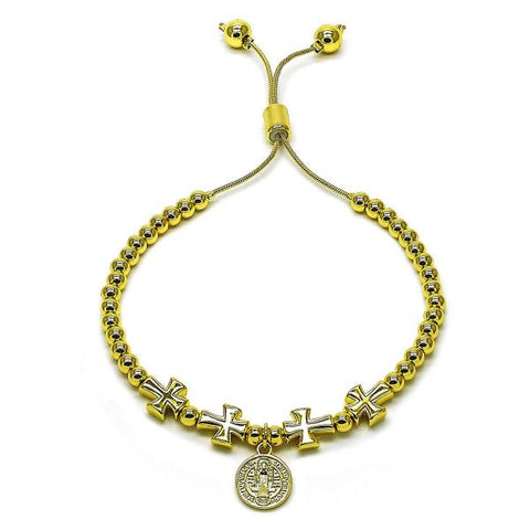 Pulsera Elegante 03.341.0236.11 Oro Laminado, Diseño de San Benito y Cruz, Diseño de San Benito, Pulido, Dorado