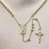 Rosario Fino 09.213.0066.24 Oro Laminado, Diseño de Guadalupe y Bola, Diseño de Guadalupe, con Zirconia Cubica Blanca, Pulido, Dorado