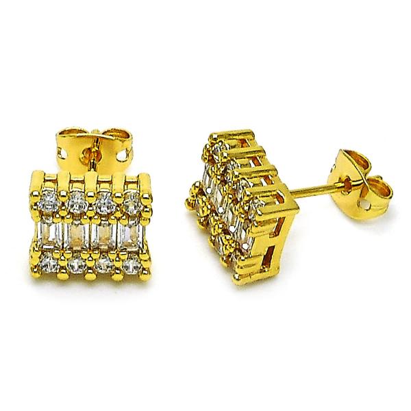 Arete Dormilona 02.342.0345 Oro Laminado, Diseño de Baguette, con Zirconia Cubica Blanca y Micro PaveBlanca, Pulido, Dorado