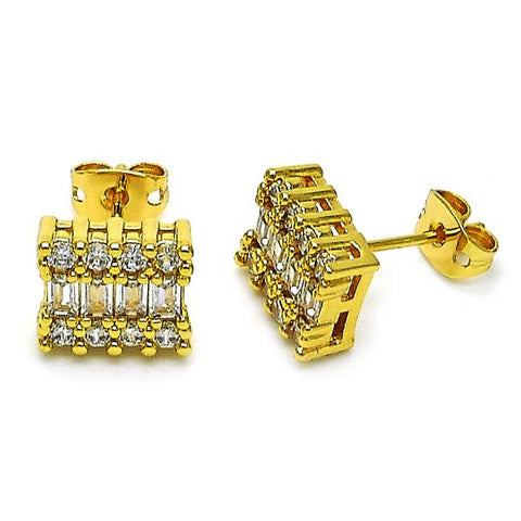 Arete Dormilona 02.342.0345 Oro Laminado, Diseño de Baguette, con Zirconia Cubica Blanca y Micro PaveBlanca, Pulido, Dorado