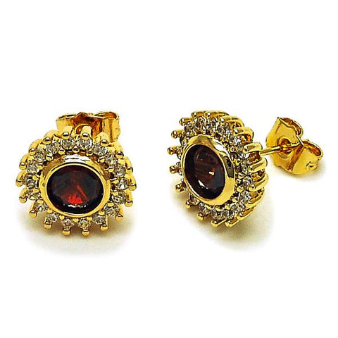 Arete Dormilona 02.344.0172.1 Oro Laminado, Diseño de Cluster, con Zirconia Cubica Granate y Blanca, Pulido, Dorado