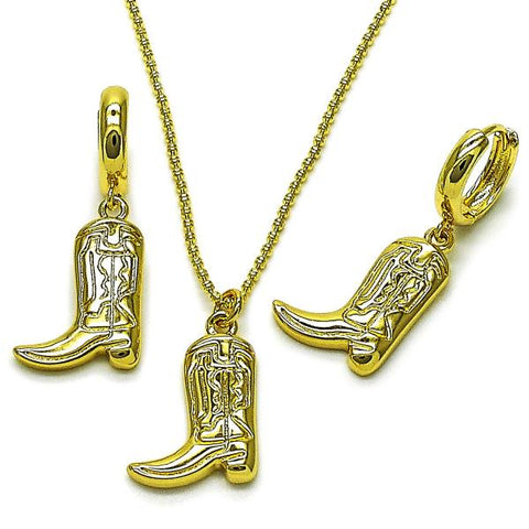 Juego de Arete y Dije de Adulto 10.341.0015 Oro Laminado, Diseño de Zapato, Pulido, Dorado