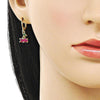 Arete Colgante 02.411.0079 Oro Laminado, Diseño de Cereza, con Zirconia Cubica Rubi y Verde, Pulido, Dorado