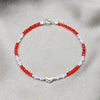 Pulsera Elegante 03.426.0051.07 Plata Rodinada, Diseño de Bola y Corazon, Diseño de Bola, con Cristal Rojo Naranja y Rosado, Pulido, Plateado