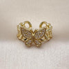Anillo Multi Piedra 01.266.0065 Oro Laminado, Diseño de Mariposa y Miami Cubana, Diseño de Mariposa, con Zirconia Cubica Blanca, Pulido, Dorado