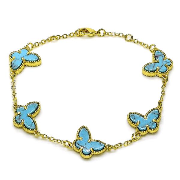 Pulsera Elegante 03.313.0042.4.08 Oro Laminado, Diseño de Mariposa y Rolo, Diseño de Mariposa, con Opal Turquoise, Pulido, Dorado