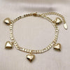 Tobillera de Dije 03.383.0024.1.10 Oro Laminado, Diseño de Corazon y Figaro, Diseño de Corazon, Pulido, Dorado