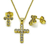 Juego de Arete y Dije de Adulto 10.156.0512 Oro Laminado, Diseño de Cruz y Rolo, Diseño de Cruz, con Zirconia Cubica Blanca, Pulido, Dorado