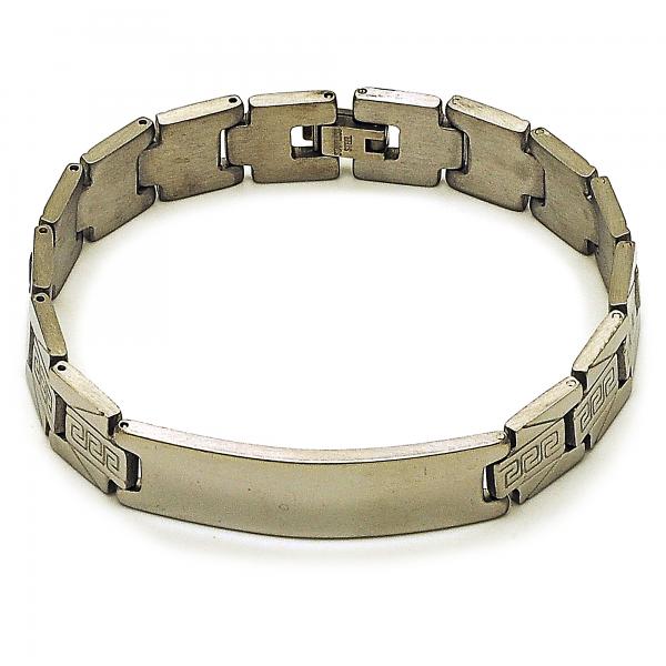 Pulsera Solida 03.114.0338.2.08 Acero Inoxidable, Diseño de Llave Griega, Pulido, Acero