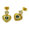 Arete Dormilona 02.213.0836 Oro Laminado, Diseño de Corazon, con Zirconia Cubica Verde y Blanca, Pulido, Dorado