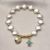 Pulsera Elegante 03.341.0258.07 Oro Laminado, Diseño de Concha y Tortuga, Diseño de Concha, con Perla Marfil y Zirconia CubicaBlanca, Pulido, Dorado