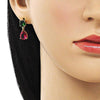 Arete Colgante 02.283.0084 Oro Laminado, Diseño de Gota, con Zirconia Cubica Rubi y Verde, Pulido, Dorado