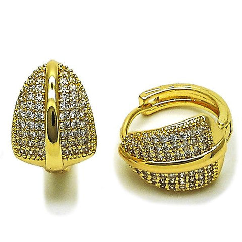 Argolla Huggie 02.283.0289.20 Oro Laminado, Diseño de Oja, con Zirconia Cubica Blanca, Pulido, Dorado