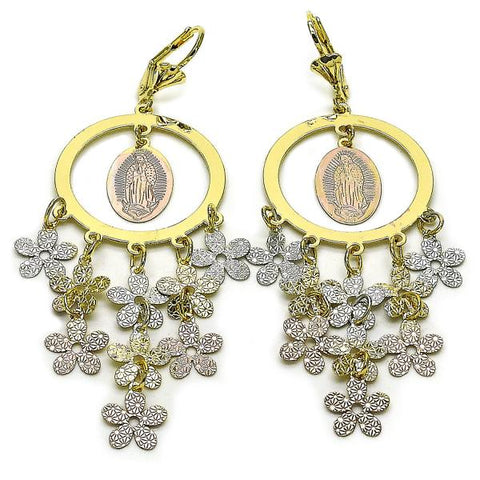 Arete Chandelier 02.331.0067 Oro Laminado, Diseño de Guadalupe y Flor, Diseño de Guadalupe, Diamantado, Tricolor