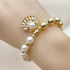 Pulsera Elegante 03.341.0247.07 Oro Laminado, Diseño de Bead Expandible y Concha, Diseño de Bead Expandible, con Zirconia Cubica Blanca y PerlaMarfil, Pulido, Dorado