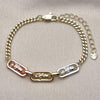 Pulsera Elegante 03.411.0079.07 Oro Laminado, Diseño de San Judas y Miami Cubana, Diseño de San Judas, Pulido, Tricolor