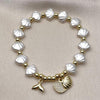 Pulsera Elegante 03.341.0257.07 Oro Laminado, Diseño de Concha y Pescado, Diseño de Concha, con Perla Marfil y Micro PaveBlanca, Pulido, Dorado