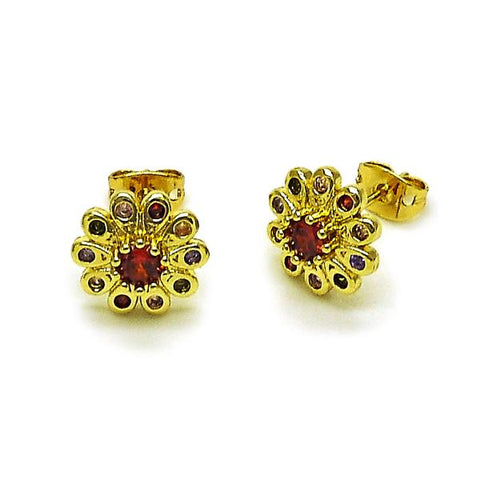 Arete Dormilona 02.213.0843 Oro Laminado, Diseño de Flor y Cluster, Diseño de Flor, con Zirconia Cubica Multicolor, Pulido, Dorado