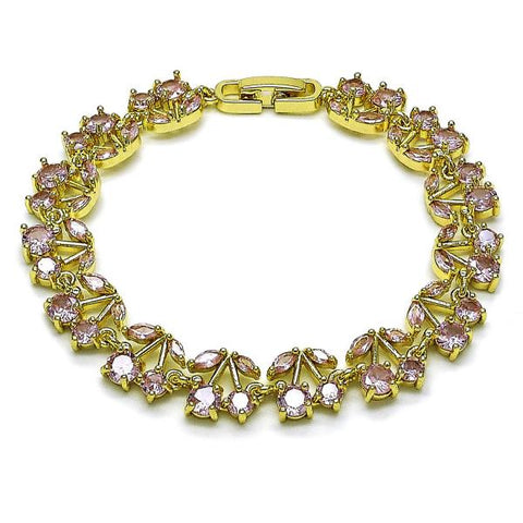 Pulsera Tennis 03.284.0059.08 Oro Laminado, Diseño de Cereza, con Zirconia Cubica Rosado, Pulido, Dorado