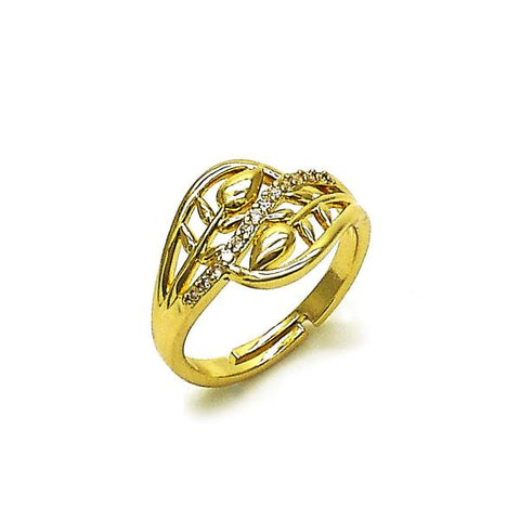 Anillo Multi Piedra 01.266.0058 Oro Laminado, Diseño de Flor, con Micro Pave Blanca, Pulido, Dorado