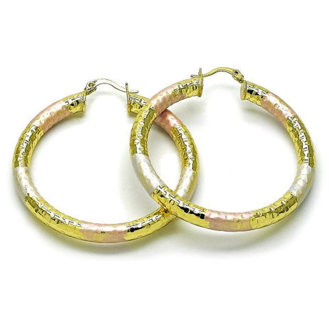 Argolla Grande 02.213.0813.50 Oro Laminado, Diseño de Hueco, Diamantado, Tricolor