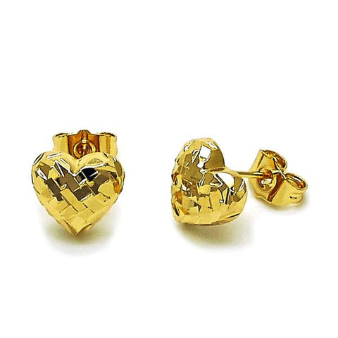 Arete Dormilona 02.163.0385 Oro Laminado, Diseño de Corazon, Diamantado, Dorado