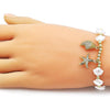 Pulsera Elegante 03.341.0259.07 Oro Laminado, Diseño de Estrella y Caracol, Diseño de Estrella, con Perla Marfil y Micro PaveBlanca, Pulido, Dorado