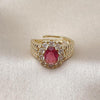 Anillo Multi Piedra 01.196.0036.1 Oro Laminado, Diseño de Cluster, con Zirconia Cubica Rubi y Blanca, Pulido, Dorado