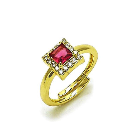 Anillo Multi Piedra 01.196.0041 Oro Laminado, Diseño de Cluster, con Zirconia Cubica Rubi y Blanca, Pulido, Dorado